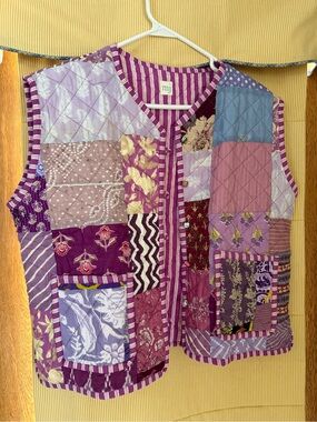 mj Patchwork Quilted Vest in Purple Mix